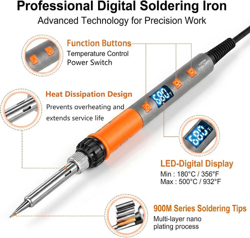 OIDJK-01 100W 7-in-1 Soldering Iron Kit, 180°C-500°C, Multifunctional Anti-slip Stand, Auto Sleep Mode (Orange)