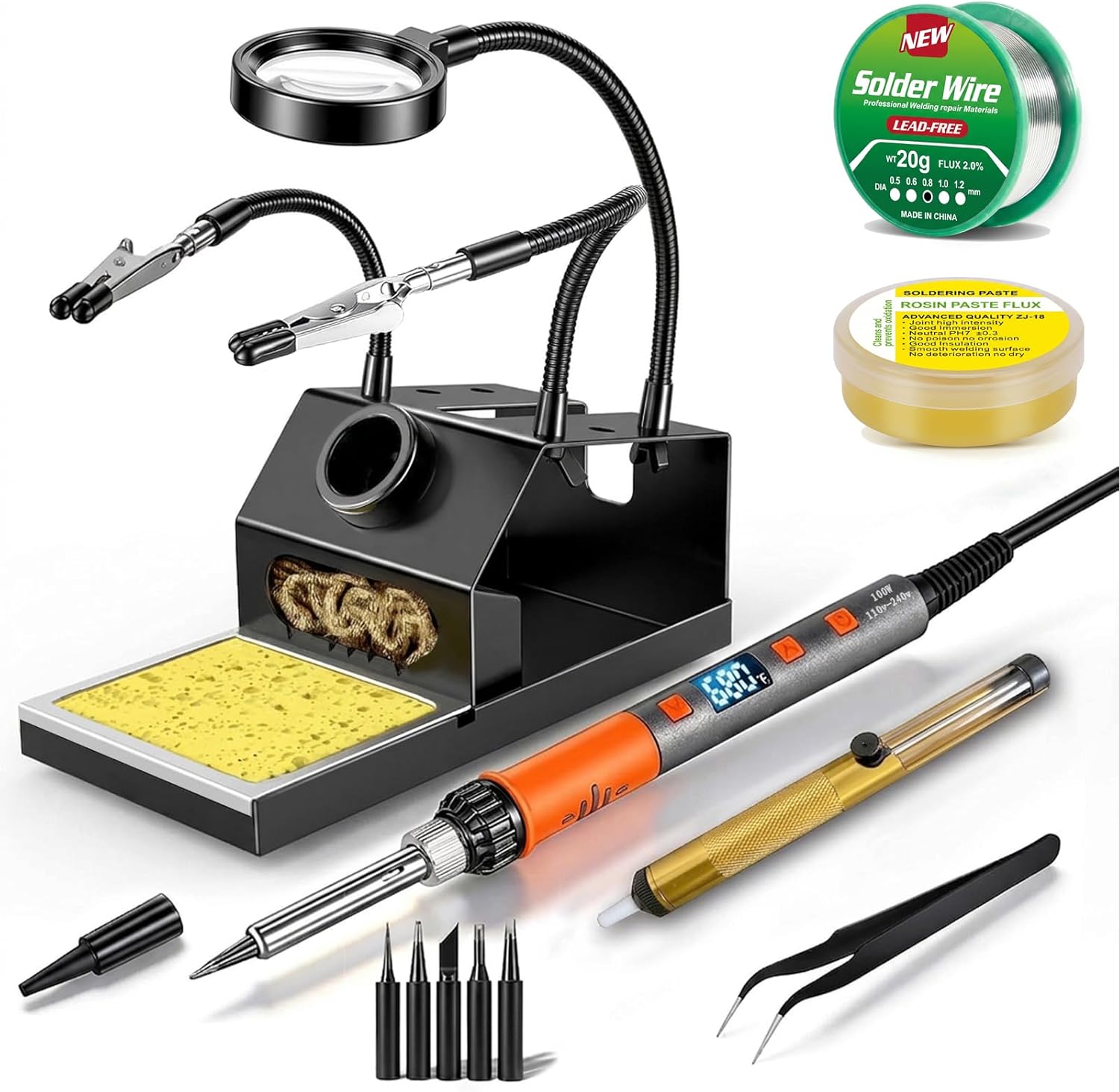 OIDJK-01 100W 7-in-1 Soldering Iron Kit, 180°C-500°C, Multifunctional Anti-slip Stand, Auto Sleep Mode (Orange)