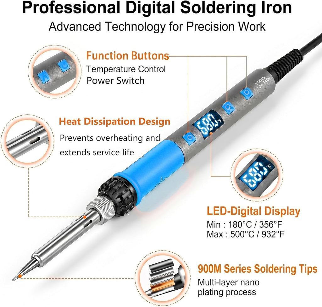 OIDJK-01 100W 7-in-1 Soldering Iron Kit, 180°C-500°C, Multifunctional Anti-slip Stand, Auto Sleep Mode (Blue)