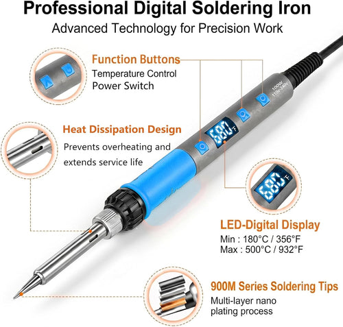 OIDJK-01 100W 7-in-1 Soldering Iron Kit, 180°C-500°C, Multifunctional Anti-slip Stand, Auto Sleep Mode (Blue)